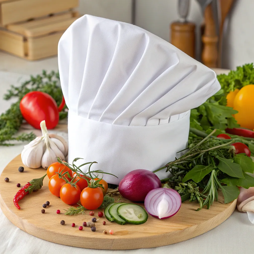 Chef hat with various ingredients