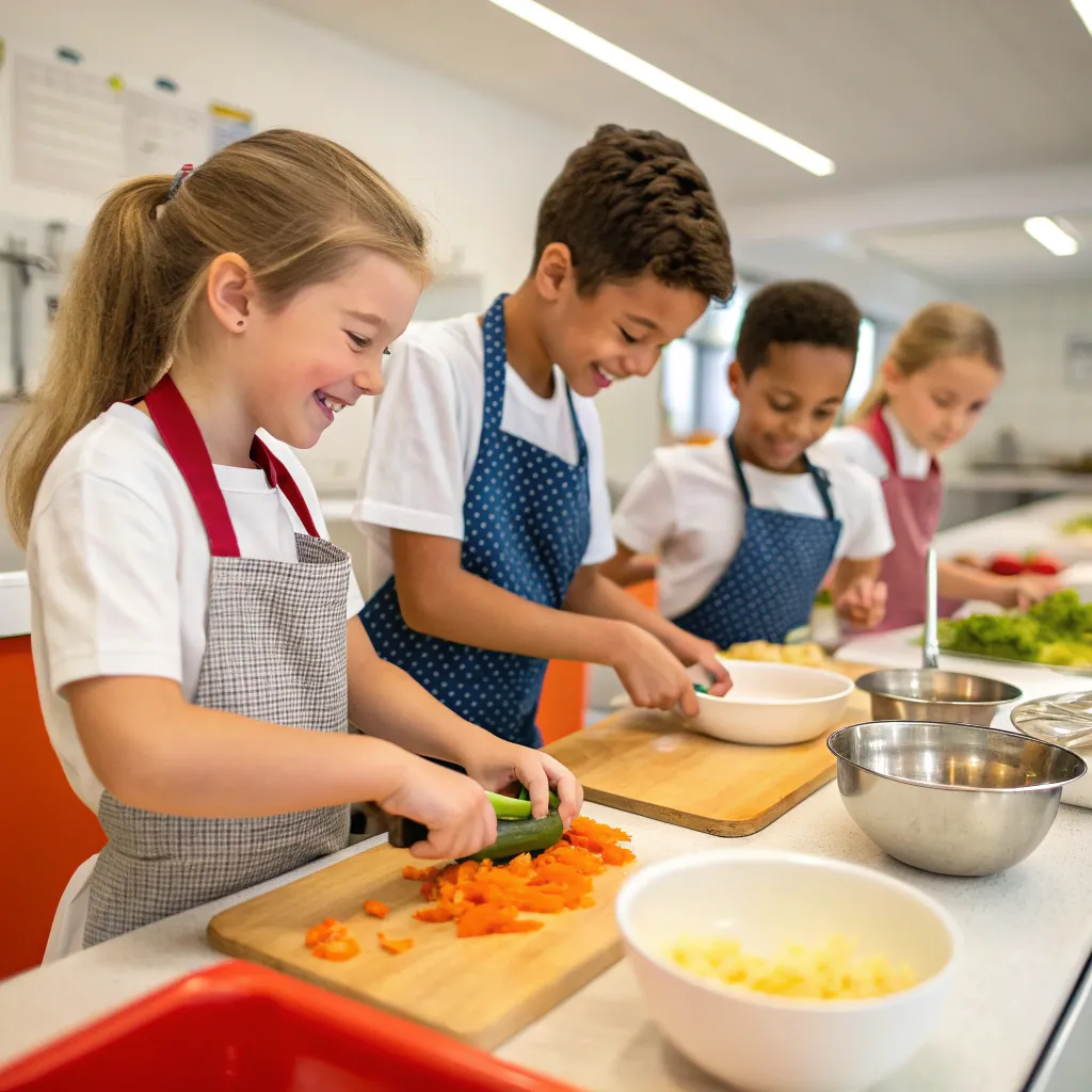 Children cooking in a class