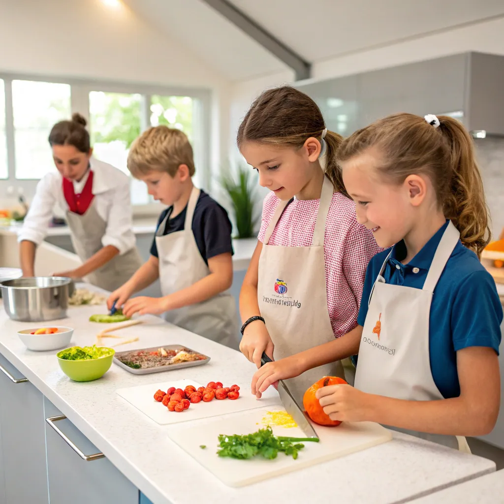 Children learning to cook in a class