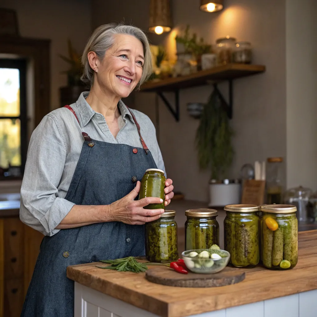 Emma Thompson displaying her artisanal pickles